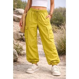 Vintage Nicole Miller Pants Womens Large Pull On Nylon Drawstring Cargo Pockets
